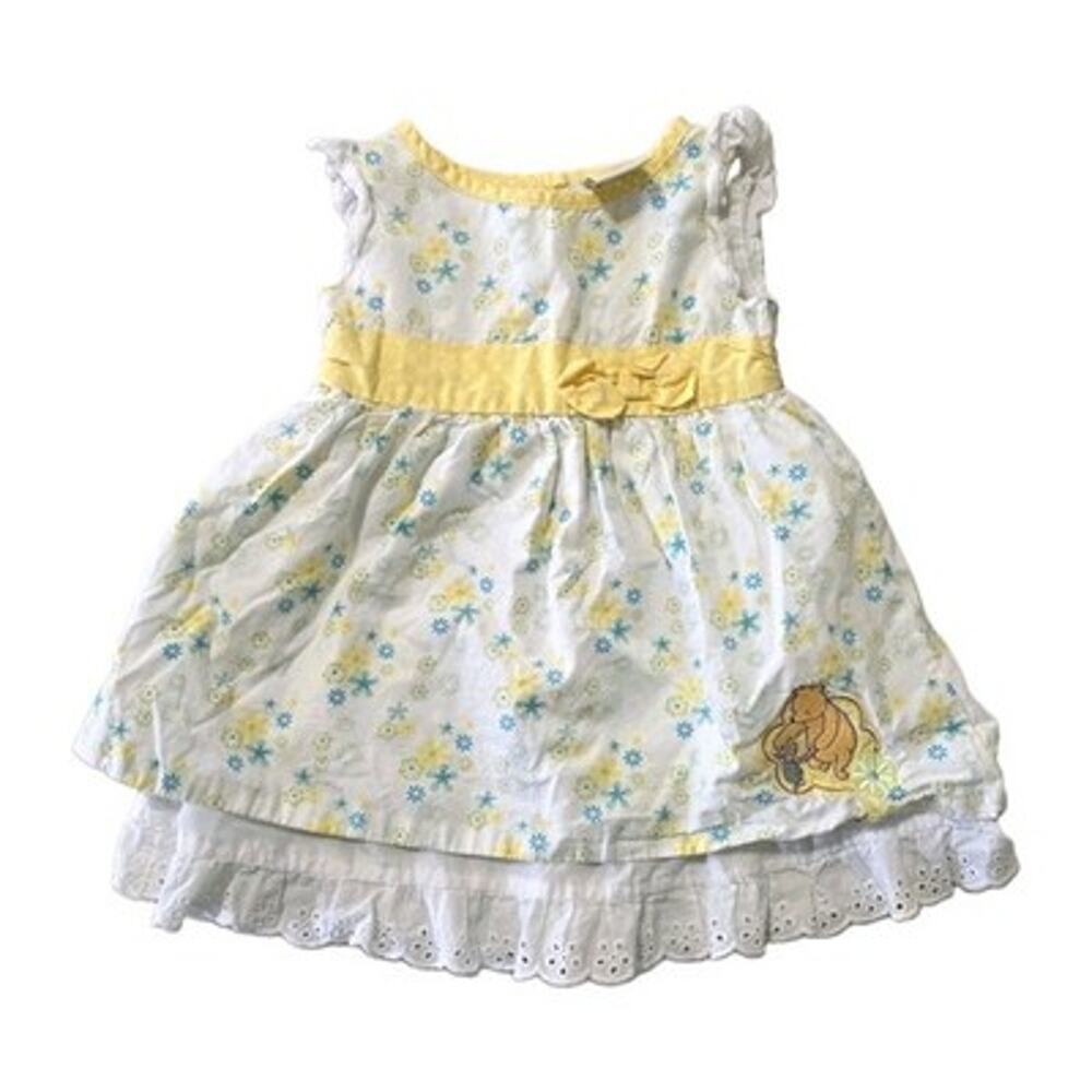 Disney Classic Winnie The Pooh Dress Girls Size 18m Floral Yellow Blue Cottage